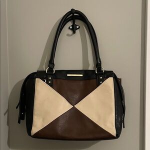 Steve Madden Tri-Tone Shoulder Bag in Black, Brown, and Cream